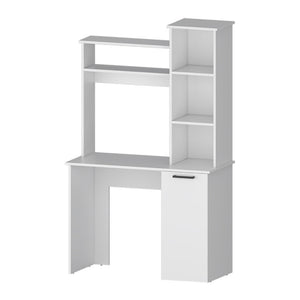 English Elm White Spacious Computer Desk with Hutch & 3-Tier Shelves, Cabinet Storage, Elegant Home Office Organizer B062P175110