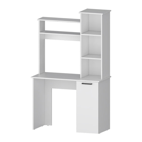 English Elm White Spacious Computer Desk with Hutch & 3-Tier Shelves, Cabinet Storage, Elegant Home Office Organizer B062P175110