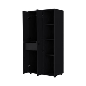 English Elm Wenge Slim 4-Door Armoire Closet with 1 Drawer, Dual Rods & 4 Open Cabinets for Small Spaces B062S00556