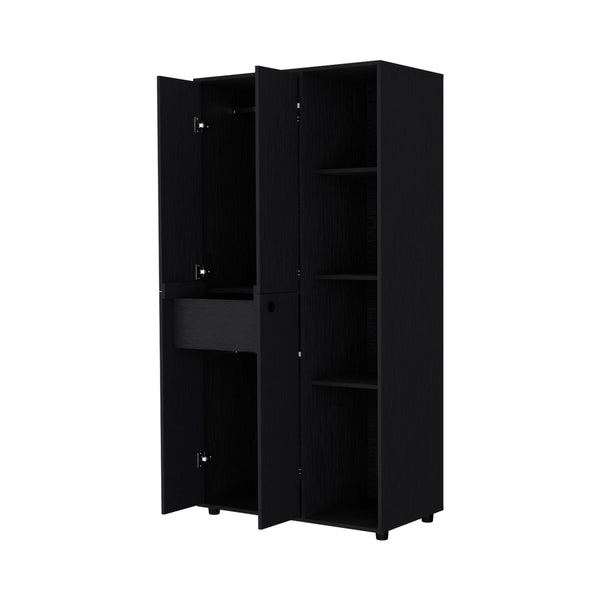 English Elm Wenge Slim 4-Door Armoire Closet with 1 Drawer, Dual Rods & 4 Open Cabinets for Small Spaces B062S00556