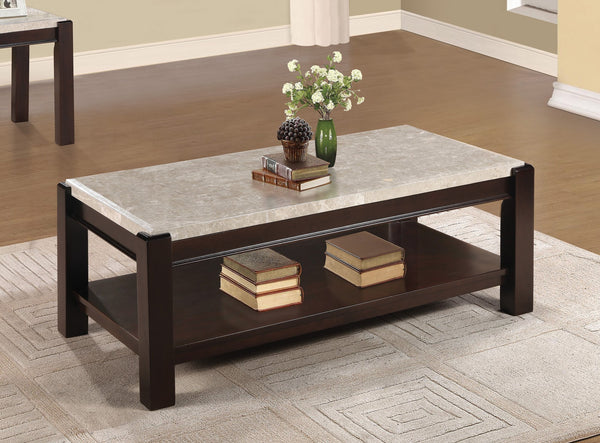 English Elm Genuine Marble Top End Table with Dark Wood Frame, Contemporary Transitional Accent Table 24" H Cherry 49.25 L x 26 W x 9 H B011P175759