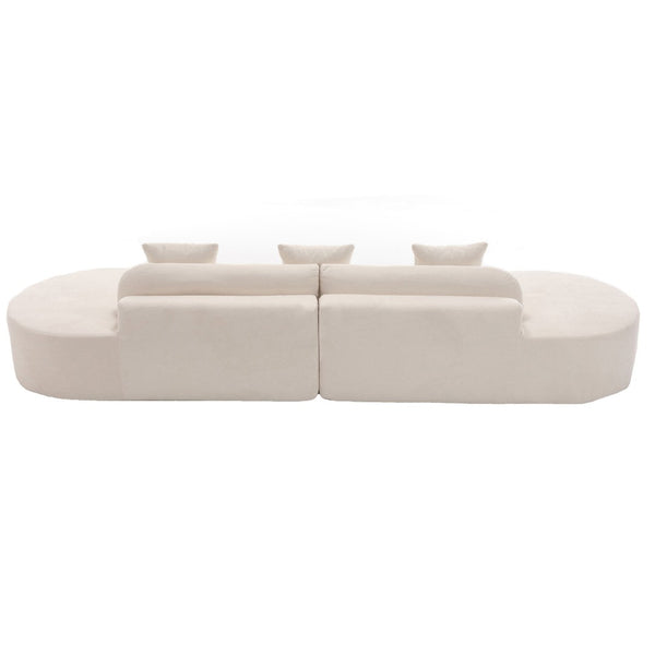 English Elm [New] Modern Curved Combination Sofa - Plush Terrycloth, Minimalist Design, No Assembly, 3 Pillows, Beige W2108S00023-GIGA
