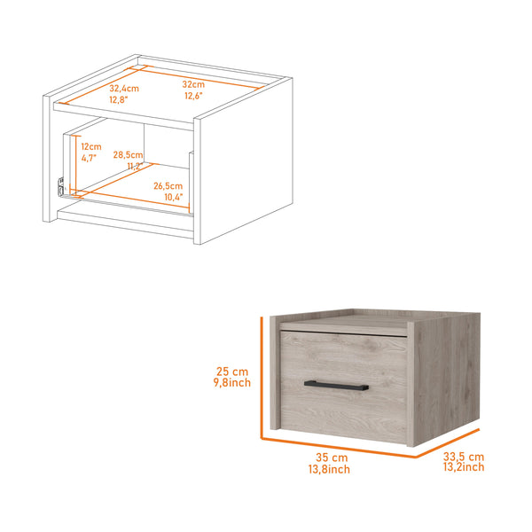 English Elm Light Gray Wall-Mounted Floating Nightstand - Modern Storage Solution For Minimalist Bedrooms & Decor B062P175140