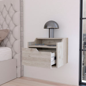 English Elm Light Gray Floating Nightstand With Dual Shelves - Modern Wall-Mounted Storage For Small Spaces B062P175142