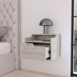 English Elm Light Gray Dual-Shelf Display Nightstand