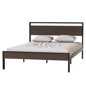 English Elm Ceres Metal Bed Frame Queen in Black with Walnut Headboard & Footboard — 1000lb Sturdy, Storage B083124174