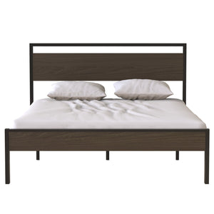 English Elm Ceres Metal Bed Frame Queen in Black with Walnut Headboard & Footboard — 1000lb Sturdy, Storage B083124174