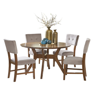 English Elm Light Oak 5pc Round Dining Set with Mid-Century X-Base Table & Neutral Fabric Chairs, 52" Dia, Stylish B011S00861
