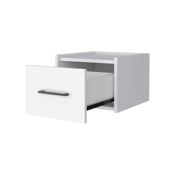 English Elm White Floating Wall-Mounted Nightstand with Drawer and Spacious Top Shelf for Compact Stylish Storage B062P175138