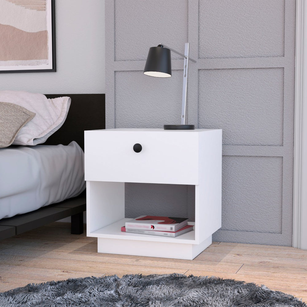 English Elm White Nightstand With 1 Drawer And Open Shelf – Stylish Storage For Modern Or Traditional Bedrooms B062P175089-GIGA