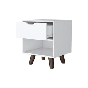 English Elm White Modern Nightstand with 1 Drawer and Open Shelf, Compact Wooden Legs, Chic Storage for Bedroom B062P175113