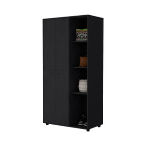 English Elm Wenge Slim 4-Door Armoire Closet with 1 Drawer, Dual Rods & 4 Open Cabinets for Small Spaces B062S00556