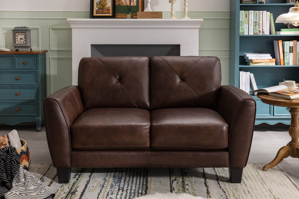 English Elm 62" Diamond Tufted Leather Match Loveseat Transitional Seating for Modern Living W1896P175681