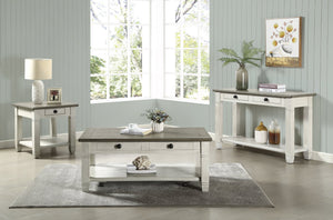 English Elm Rosy Country-Style Cocktail Table with Casters, Two Drawers & Lower Shelf in Two-Tone Wood Finish Antique White 51.5 L x 21.75 W x 12.25 H B011P175713