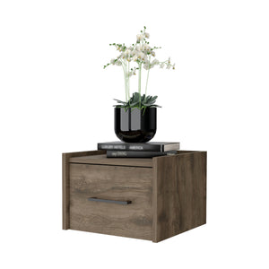 English Elm Dark Floating Wall-Mounted Nightstand with Drawer - Space-Saving Dark Brown Shelf for Books, Charging, Decor B062P175144