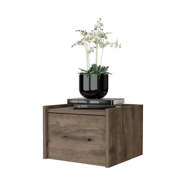 English Elm Dark Floating Wall-Mounted Nightstand with Drawer - Space-Saving Dark Brown Shelf for Books, Charging, Decor B062P175144