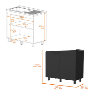 English Elm Wenge Finish Utility Sink Cabinet Set with Aluminum Countertop and Interior Shelving B062S00377