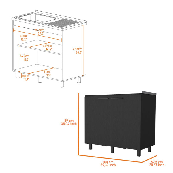 English Elm Wenge Finish Utility Sink Cabinet Set with Aluminum Countertop and Interior Shelving B062S00377