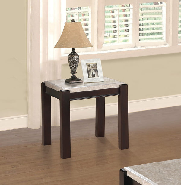 English Elm Genuine Marble Top End Table with Dark Wood Frame, Contemporary Transitional Accent Table 24" H Cherry 30.75 L x 26 W x 6.5 H B011P175757