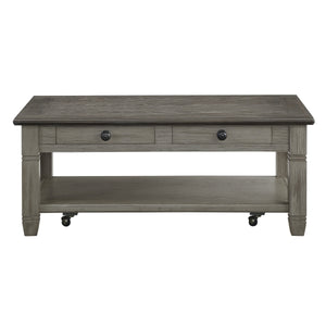 English Elm Coffee Granby Collection Cocktail Table with Wood Top, Two Drawers, Lower Display Shelf & Casters Antique Gray 51.5 L x 29.5 W x 12 H B011P175707
