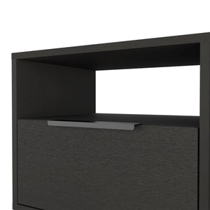 English Elm Nightstand Modern Black 22"H with Hairpin Legs, Open Shelf & Single Door Cabinet for Small Spaces B097132923