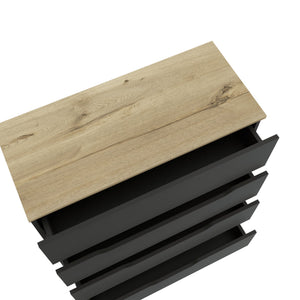 English Elm Drawer 4-Drawer Dresser 35"H Multicolor Black & Light Oak - Compact Rustic Contemporary Storage Elegance B097132890