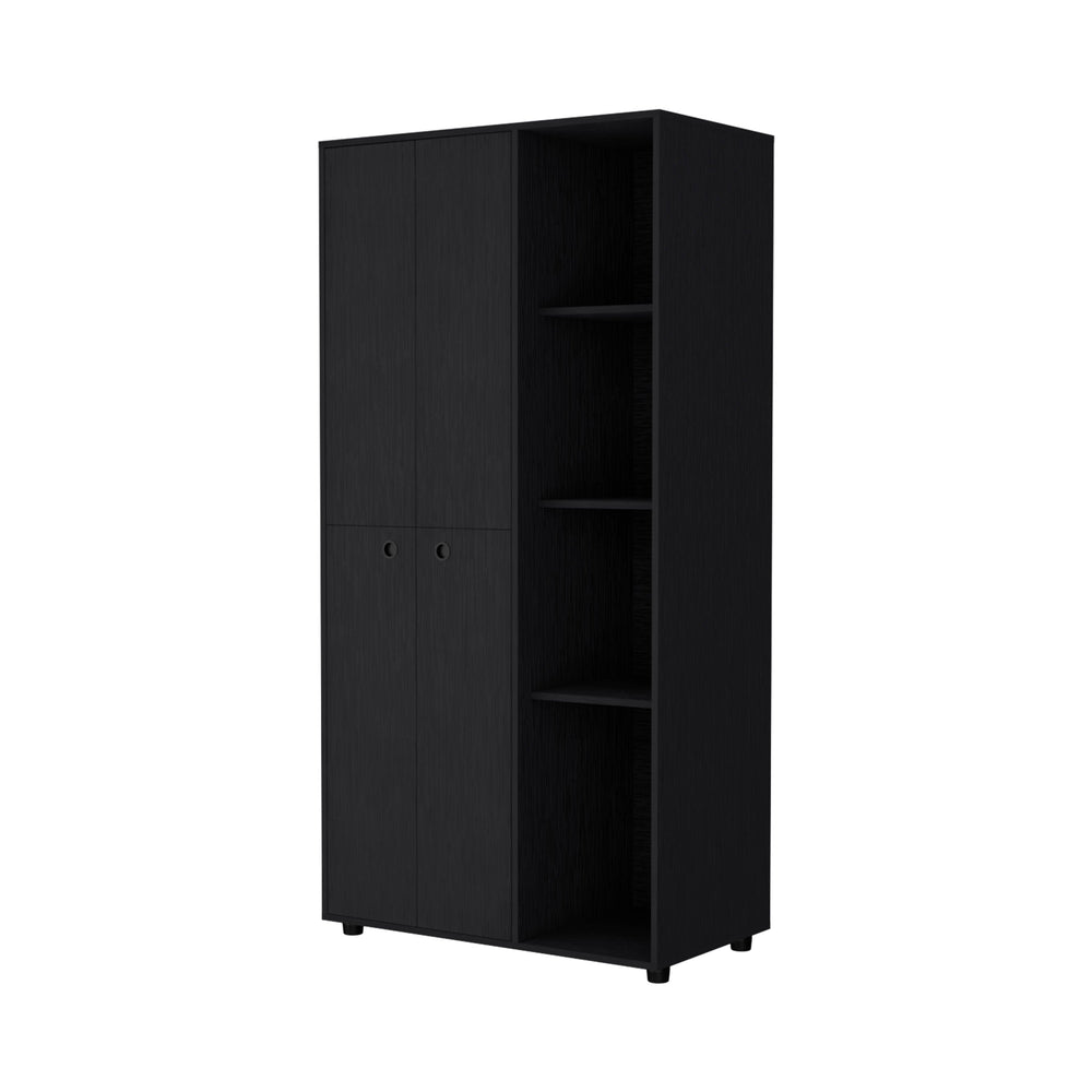 English Elm Wenge Slim 4-Door Armoire Closet with 1 Drawer, Dual Rods & 4 Open Cabinets for Small Spaces B062S00556