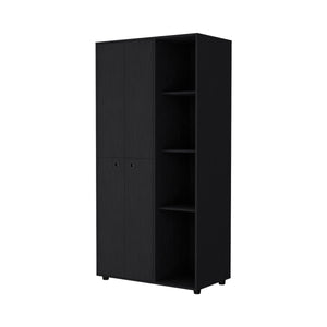 English Elm Wenge Slim 4-Door Armoire Closet with 1 Drawer, Dual Rods & 4 Open Cabinets for Small Spaces B062S00556