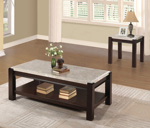 English Elm Genuine Marble Top End Table with Dark Wood Frame, Contemporary Transitional Accent Table 24" H Cherry 30.75 L x 26 W x 6.5 H B011P175757