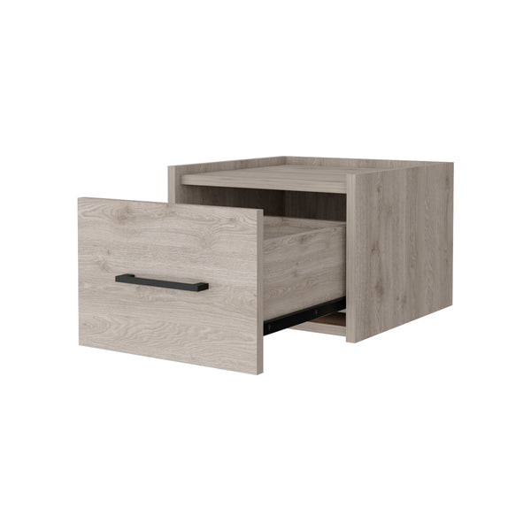 English Elm Light Gray Wall-Mounted Floating Nightstand - Modern Storage Solution For Minimalist Bedrooms & Decor B062P175140