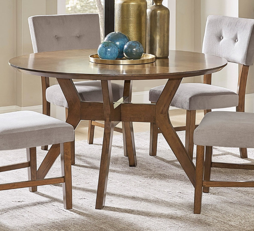 English Elm Classic Mid-century Round Dining Table 52 Inch Oak Finish X-base Seats Four B011P175774