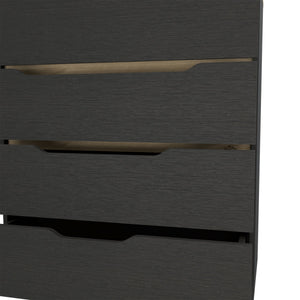 English Elm Drawer 4-Drawer Dresser 35"H Multicolor Black & Light Oak - Compact Rustic Contemporary Storage Elegance B097132890