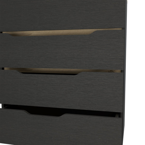 English Elm Drawer 4-Drawer Dresser 35"H Multicolor Black & Light Oak - Compact Rustic Contemporary Storage Elegance B097132890