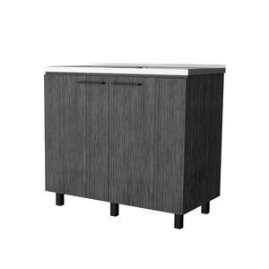 English Elm Smokey Oak Utility Sink Cabinet with Aluminum Countertop for Mudroom or Laundry Room B062S00392