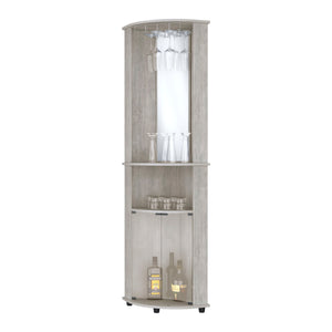 English Elm Concrete 3-Tier Corner Bar Cabinet In Stylish Gray - Elegant Storage With Wine Rack & Glass Doors B062P175171