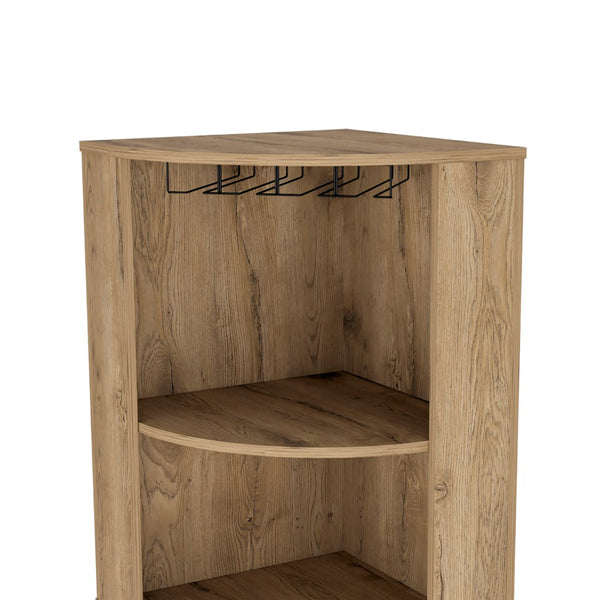 English Elm Oban Matte Black Corner Bar Cabinet with Bottle Cubbies and Open Stemware Shelves B200S00389