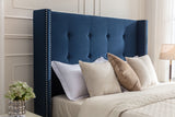 Christopher Knight Home® - Noble House - Peyton Upholstered Queen Bed / 54" High Headboard / Traditional Hand Buttoned Tufting / Nailhead Trim Wingback / No Box Spring Needed / Easy Assembly / Blue Velvet