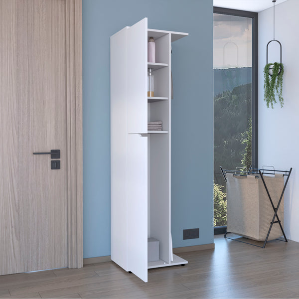 English Elm 71.3" Tall Broom Storage Closet with 5 Shelves & Mop Holder, White Chipboard Cabinet for Neat Organization B097S00077