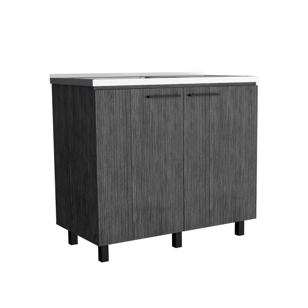 English Elm Napoles Utility Sink Cabinet Stainless Steel Top Smokey Oak Laundry Storage B200S00402
