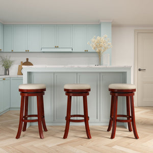 English Elm 30" Bar Stool Backless Swivel with Padded Charcoal Fabric Seat, Solid Hardwood Frame, Durable Design Cherry B04660663