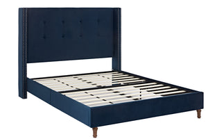 English Elm Peyton Upholstered Queen Bed - Luxurious Blue Velvet, Wingback Design, Easy Assembly, No Box Spring Needed! B083P152028-GIGA
