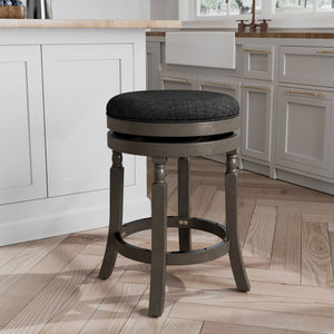 English Elm 24" Palmer Lake Counter Stool Weathered Gray with Charcoal Fabric Swivel 300lb Solid Hardwood B04660746