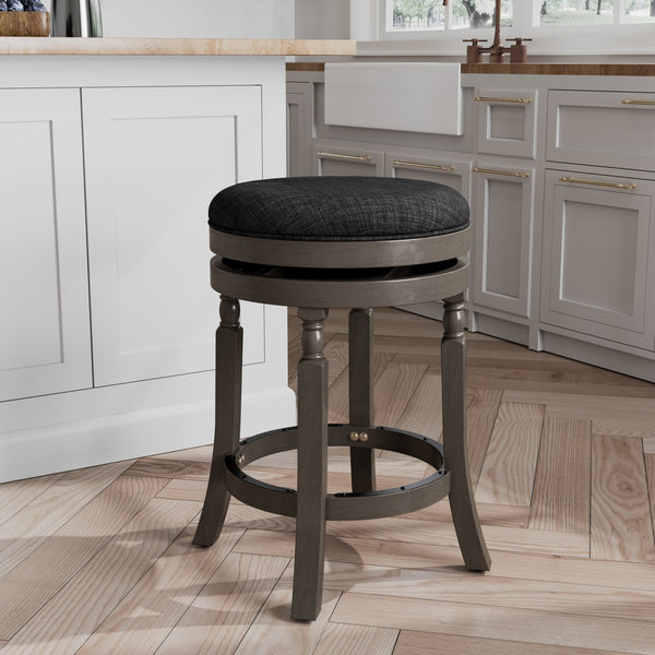 English Elm 24" Palmer Lake Counter Stool Weathered Gray with Charcoal Fabric Swivel 300lb Solid Hardwood B04660746