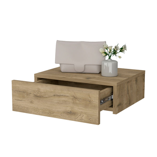 English Elm Macadamia Floating Nightstand Wall-Mounted Minimalist Nightstand with Drawer, Space-Saving Modern Design B062P175154