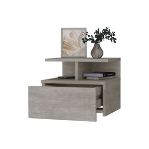 English Elm Concrete Gray Floating Nightstand with Drawer & 2-Tier Shelf, Wall-Mount Organizer for Small Spaces and Modern Bedrooms B062P175169