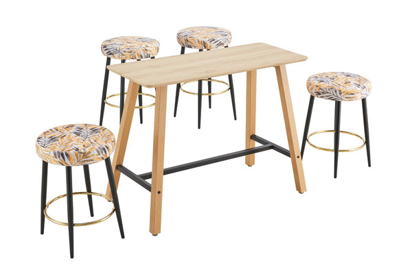 English Elm Counter Height Stools Set of 2 Faux Leather Seats Matte Steel Legs Gold Footrest Golden Black W370P149794