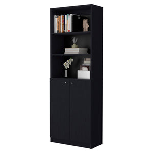 English Elm Wenge 2-Door Bookcase with 3 Open Shelves and Double-Door Storage — Stylish 71" Tall Display & Organization B062P175150