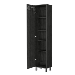 English Elm Smokey Oak Tall Storage Cabinet With 5 Shelves & Broom Hangers For Efficient Home Organization B062P175168-GIGA