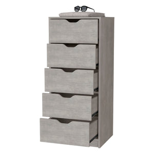 English Elm Concrete Gray 5-Drawer Narrow Dresser – Sleek Concrete Gray Finish, Oversized Storage, Durable Design B062P175163