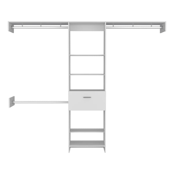 English Elm Manchester versatile closet organizer system with five open shelves, drawer and three metal rods for streamlined storage and durable particleboard design White 82.7 L x 20.9 W x 3.9 H B070S00137